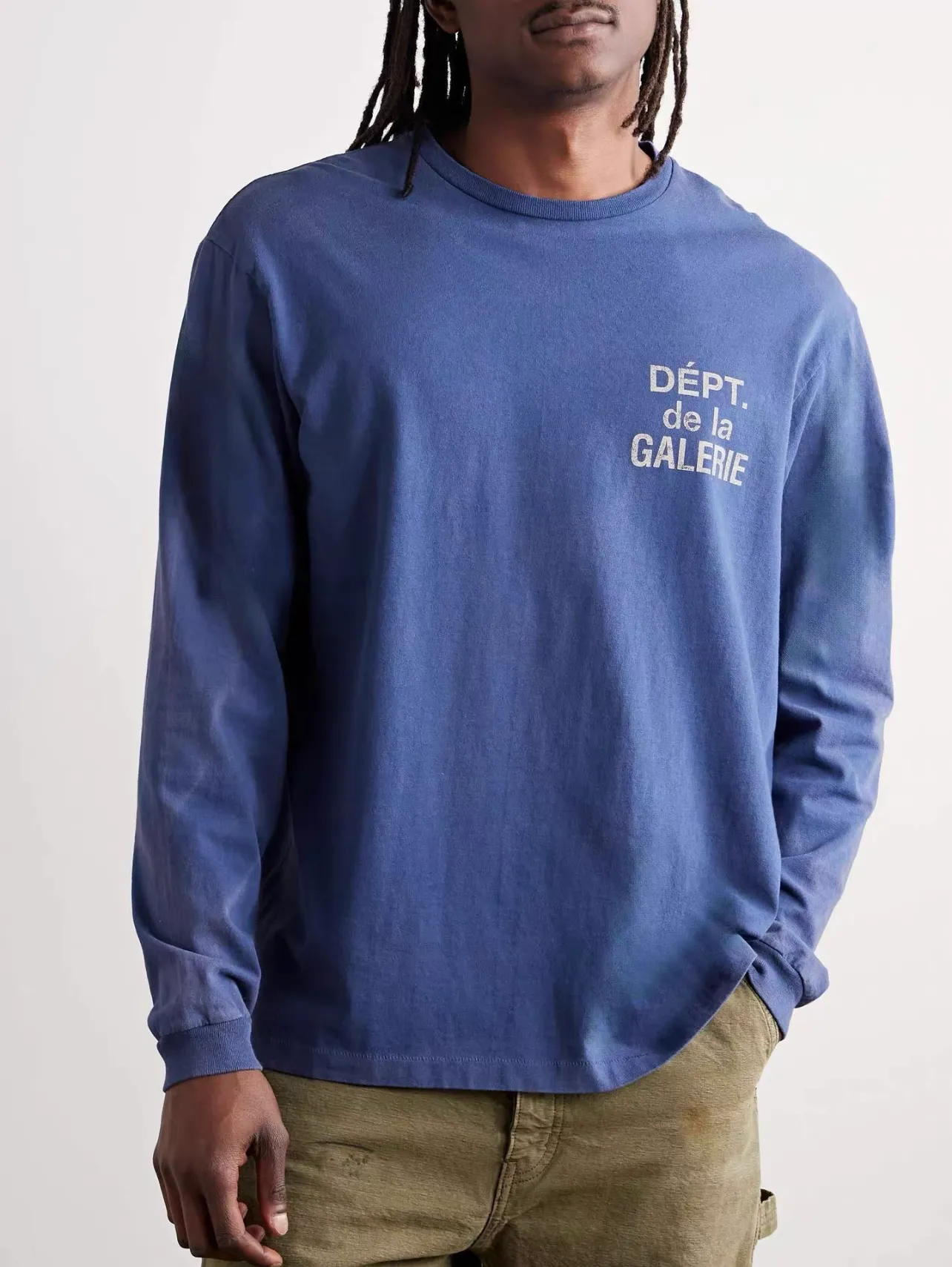 GALLERY FRENCH L/S TEE/NAVY French ripple washed long-sleeved TEE faded blue S-XL cylindrical fabric Assute garment dyeing heavy-wash water-coated fading treatment simulates natural sun fading effect printed distressing treatment top-notch craftsmanship completely matched accessories